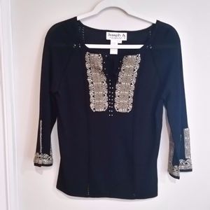 Black Sweater with gold beading detail -Medium